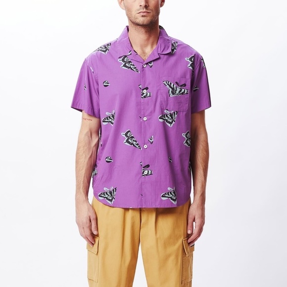 Obey Other - Butterfly Woven Button-Up Organic Shirt Purple | Obey Shirts M NWT